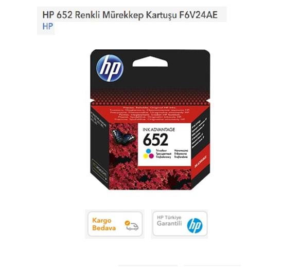 HP 652 Renkli Murekkep Kartusu F6V24AE