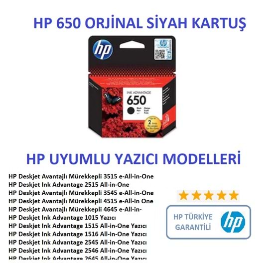 HP 650 Siyah Murekkep Kartusu