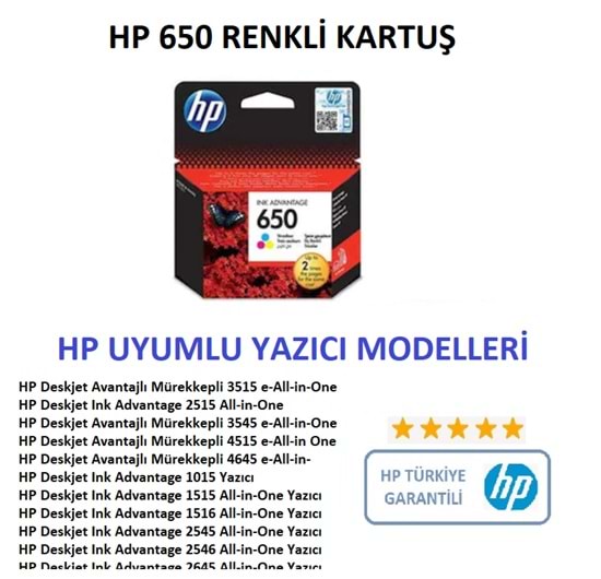 HP 650 RENKLİ ORJİNAL KARTUŞ (CZ102AE)
