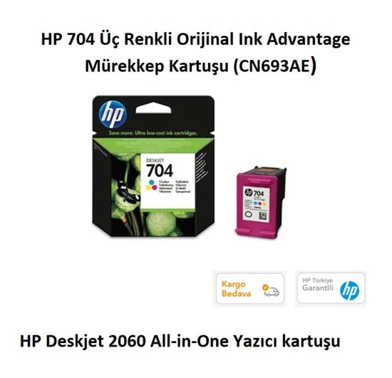 HP Deskjet 2060 kartus HP 704 renkli cmy Orijinal murekkep Kartusu