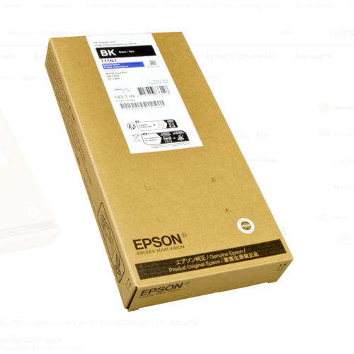 Epson C13T11N140 (T11N1) Siyah Orjinal Kartus - EM-C800RDWF / EP-C800RDW
